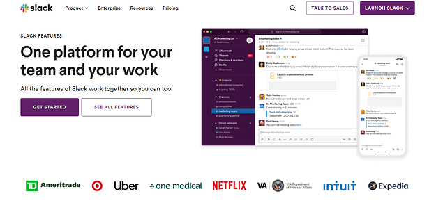 slack landing page