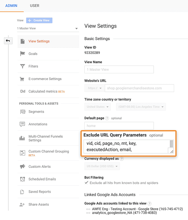 Excluding URL Parameters in GA Settings