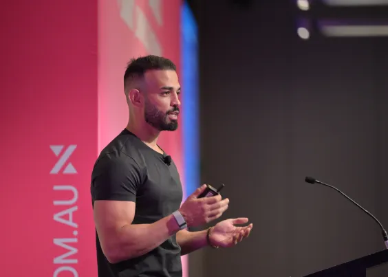 Andrew Raso, OMG Founder, delivering a keynote at the Marketing Leaders event