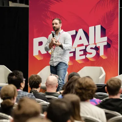 Matt Lawson from OMG delivering a keynote at Retail Fest