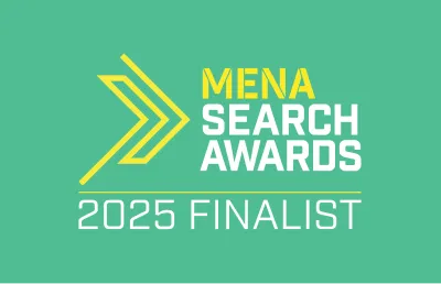 MENA Search Awards 2025 Finalist badge recognising OMG for Middle East and North Africa search marketing performance