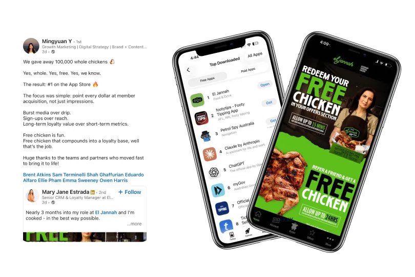 El Jannah app ranked #1 free app on the Australian App Store next to the free chicken redemption offer in-app