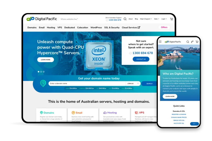 Digital Pacific homepage shown on desktop and mobile