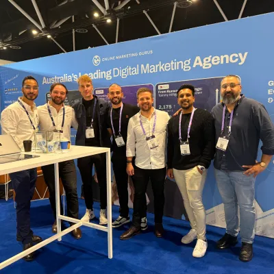 The OMG team at the Online Retailer expo booth showcasing Australia's leading digital marketing agency