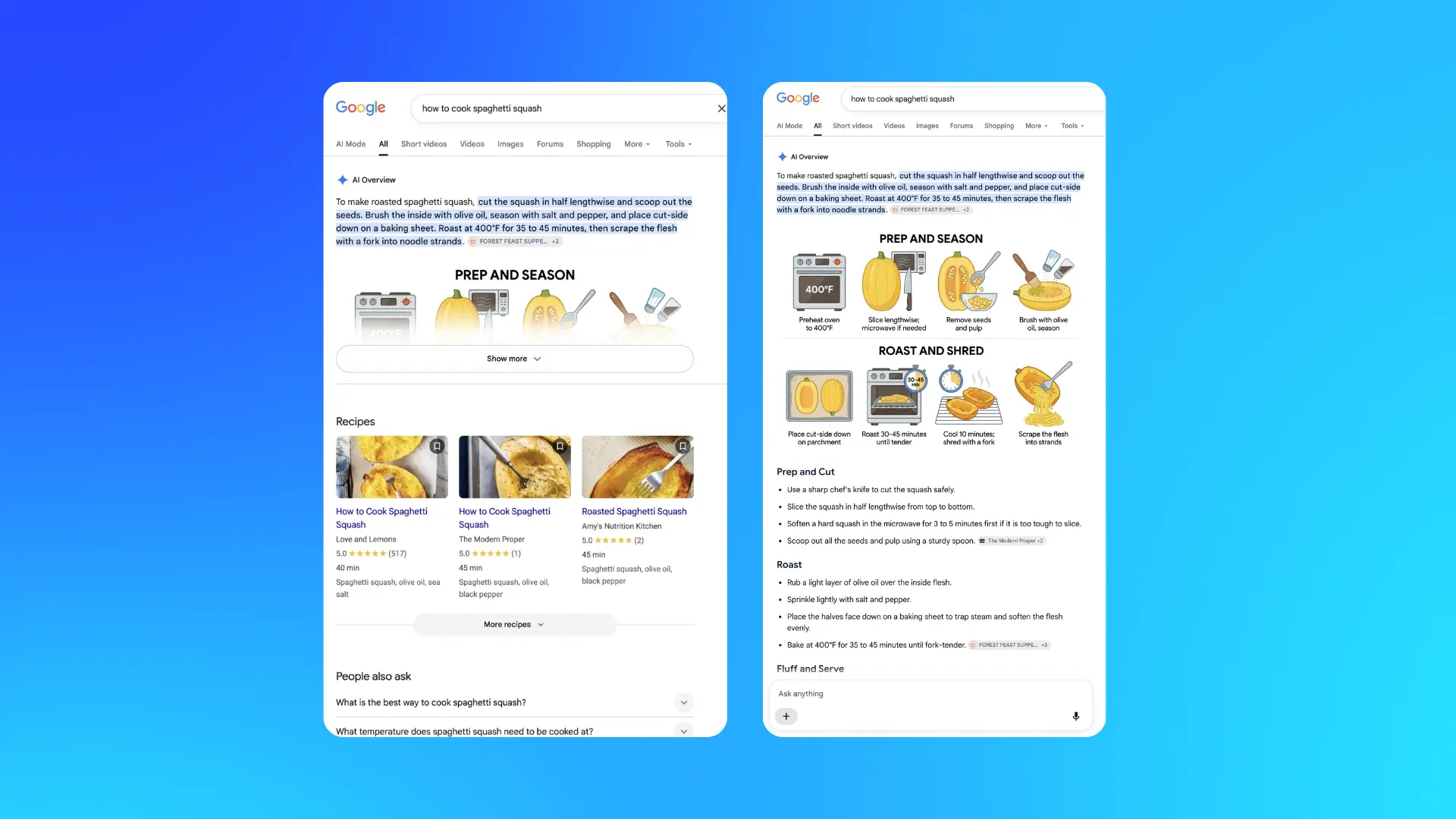 Google AI Overview showing AI-generated images and visual instructions within search results.