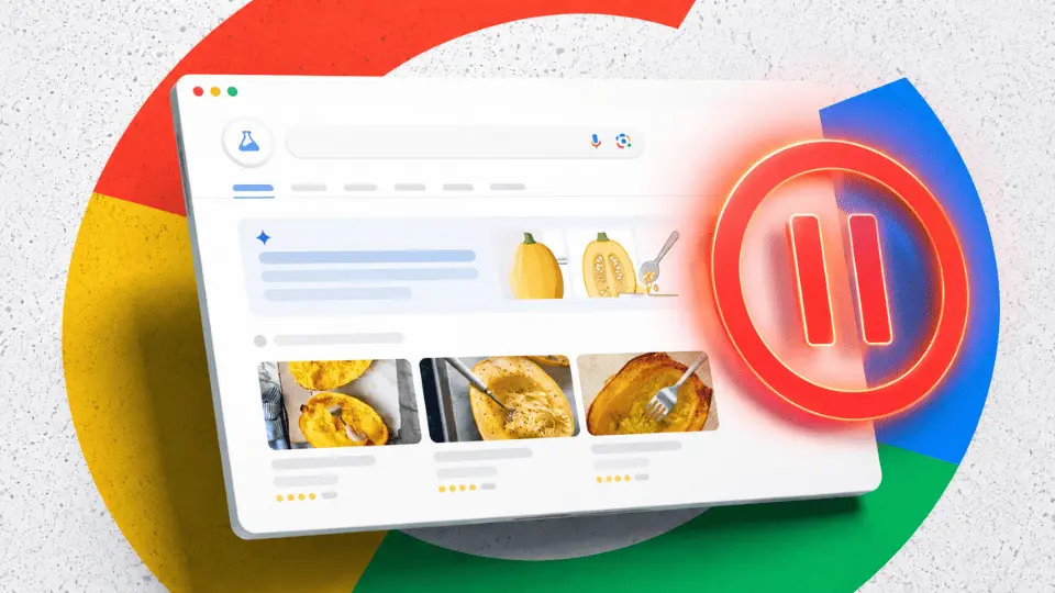 Google AI Overview search results with a pause symbol representing Google pausing AI-generated images in AI Overviews.