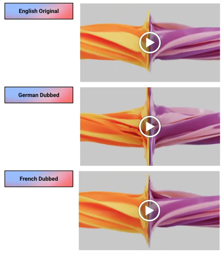 Three video thumbnails from the same TENGA campaign labelled English Original, German Dubbed and French Dubbed