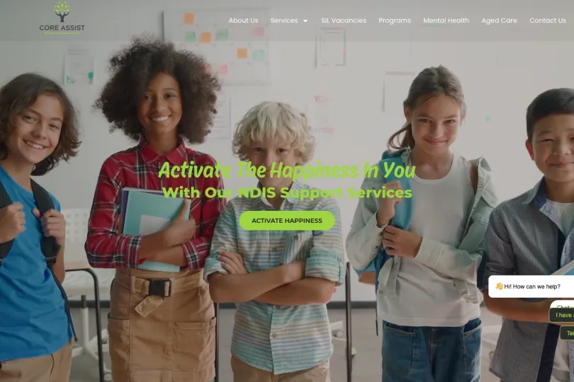 Core Assist website homepage promoting NDIS support services